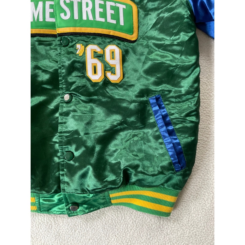 Headgear Classics Mens XL Varsity Jacket Green Sesame Street PBS Satin Bomber - Picture 16 of 16